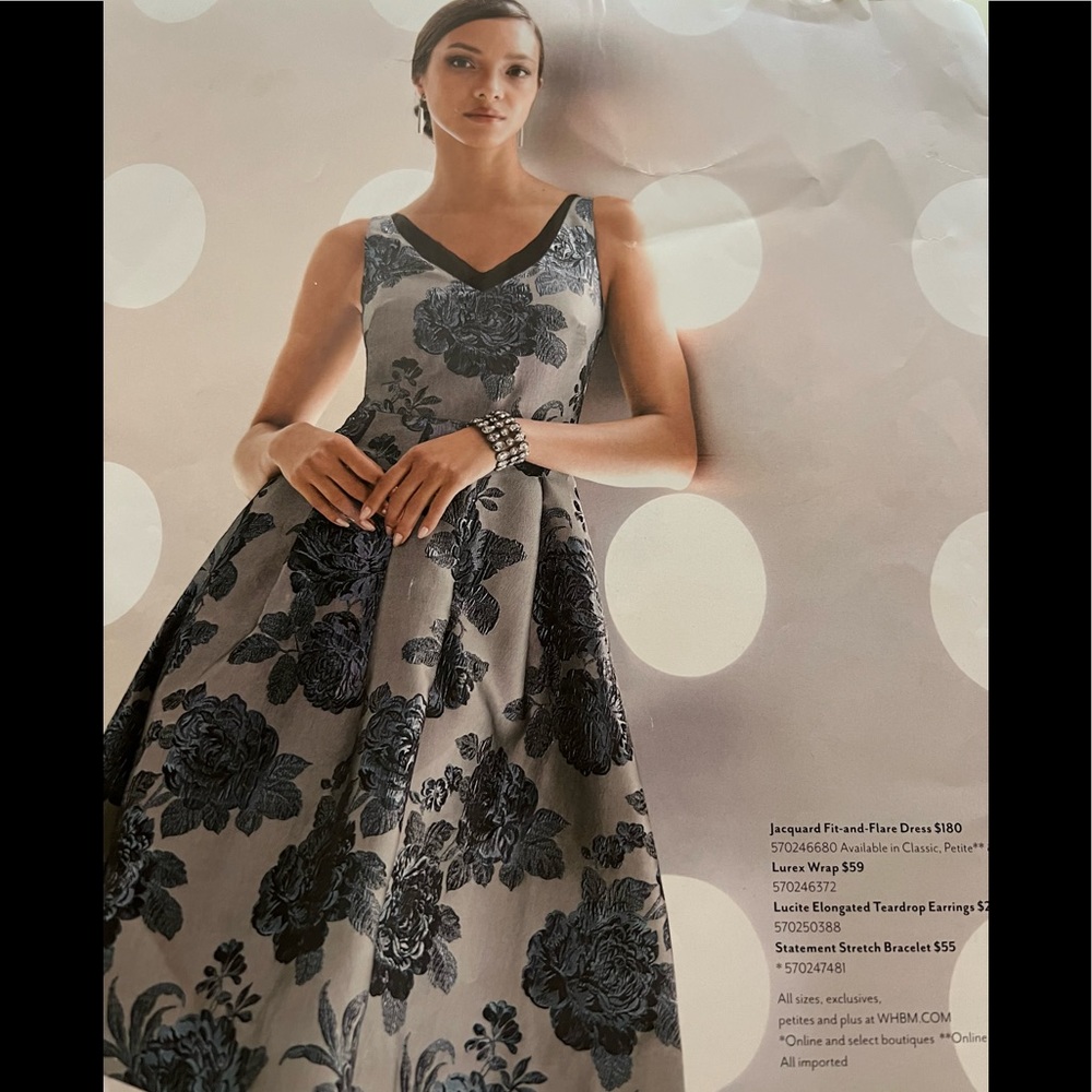 NWOT WHITE HOUSE BLACK MKT floral dress metallic silver cocktail homecoming